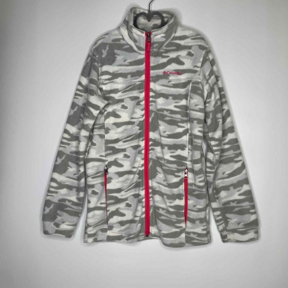 Columbia Fleece Sweater Girls Medium Gray Pink Camo Full Zip Jacket